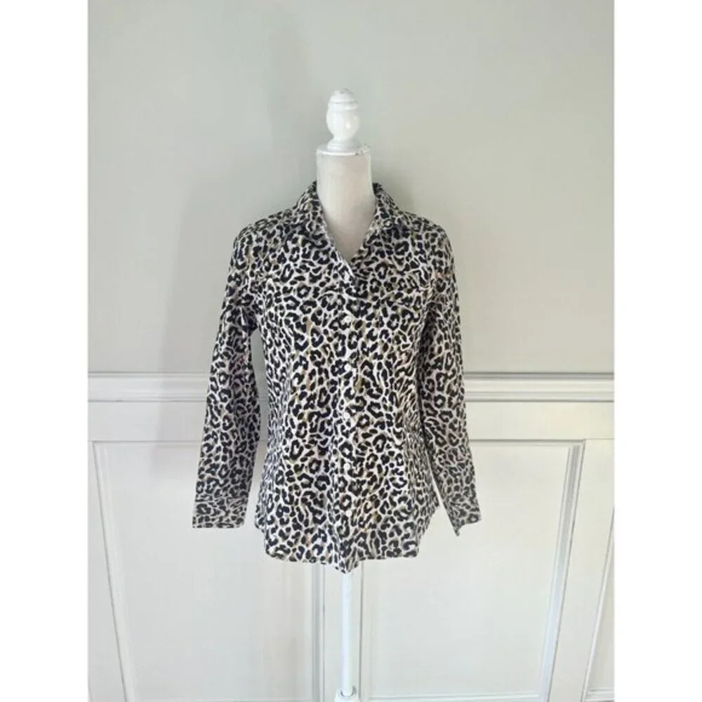 J. Crew Cotton Poplin Leopard Print Button Down Shirt Top S